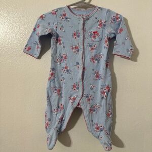 Carters Baby Girl Floral Snap Button Footie Blue Floral Pink Trim 6 Months